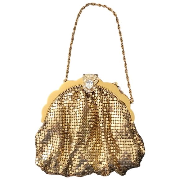 Whiting & Davis Co Gold Mesh Evening Bag With Rhinestone Clasp - Picture 1 of 15